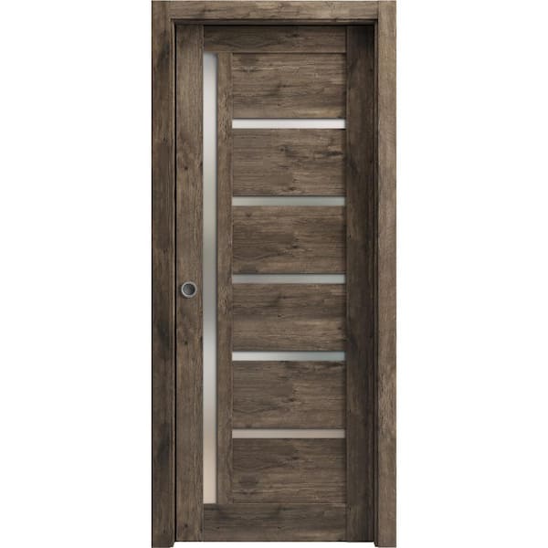 Sartodoors 36 in. x 84 in. 1 Panel Cognac Oak Color Finished MDF Sliding Door with Hardware