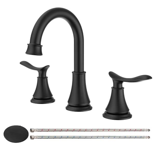 Unbranded 8 in. Widespread Double Handle Bathroom Faucet with 360° Swivel Spout in Matt Black for Vanity Sink Basin