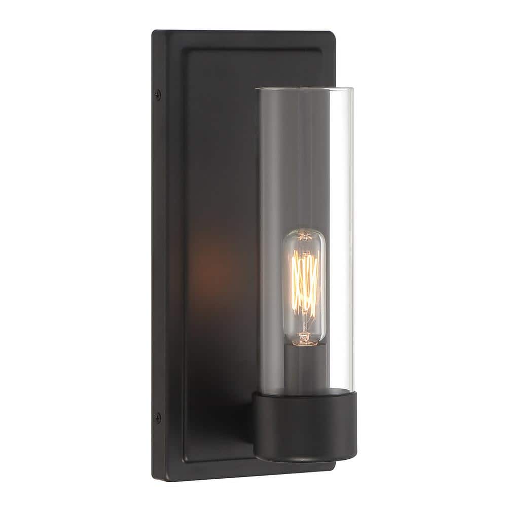 Home Decorators Collection 5 in. 1-Light Matte Black Mid-Century Modern Wall Mount Sconce Light with Clear Glass Shade HB3696-43 - The Home Depot