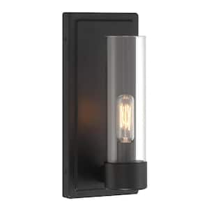Closmere 5 in. 1-Light Matte Black Mid-Century Modern Wall Sconce with Clear Glass Shade