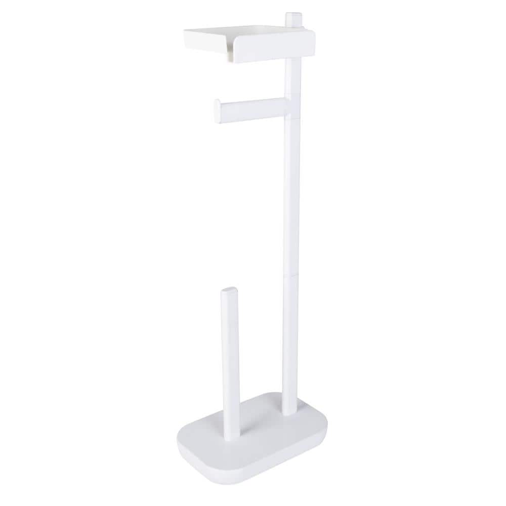 White Freestanding 3-in-1 Toilet Paper Holder with Adjustable Shelf