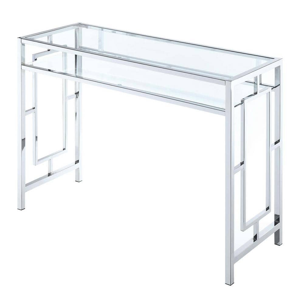 Town Square 42 in. Rectangular Chrome Metal and Glass Writing Desk with She