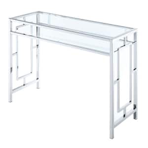Town Square 42 in. Rectangular Chrome Metal and Glass Writing Desk with Shelf