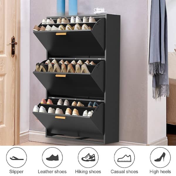 5-Tier Free Standing Shoe Rack, 30.9 Inches Shoe Shelf, Entryway Shoe  Organizer Storage Cabinet, with 4 Fabric Shelves and Storage Top for Bags  or Shoes, Black 