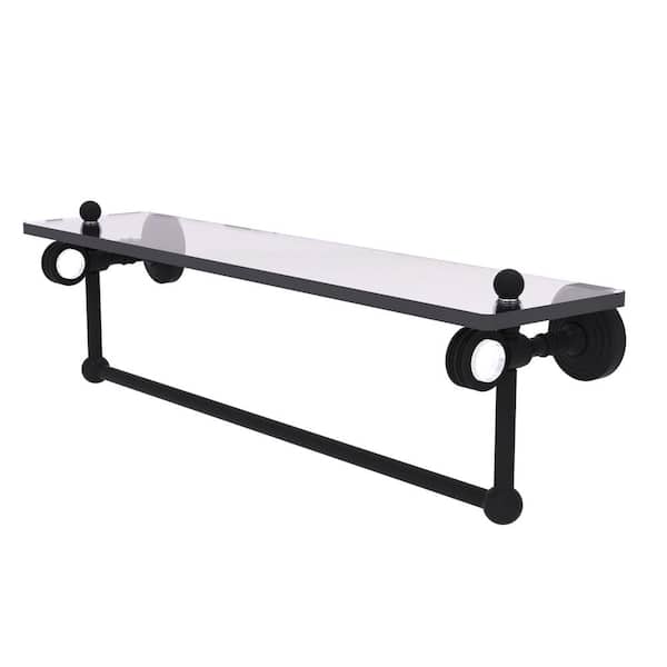 Allied Brass Pacific Grove 22 in. W x 6.4 in. H x 5.13 D Glass Rectangular Shelf in Matte Black with Towel Bar and Dotted Accents
