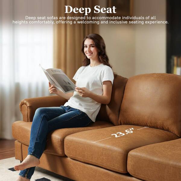 アデペシュ　WARM 3 seat sofa Allwex TATA 91 in. Rolled Arm Suede 3-Seater Couch Modern