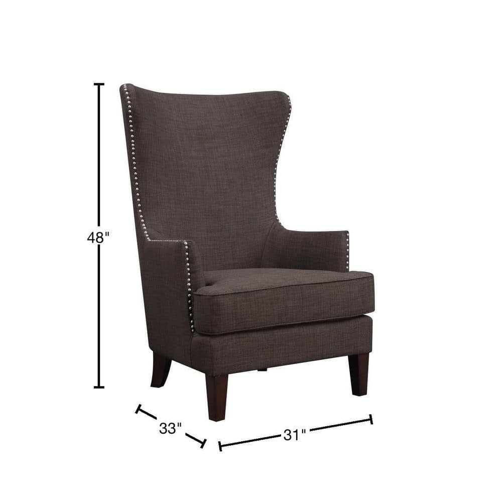Elegant Long Back Chocolate Brown Accent Chair with Studded Trim