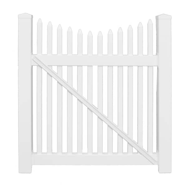 Weatherables Barrington 5 ft. W x 3 ft. H White Vinyl Picket Fence Gate Kit Includes Gate Hardware