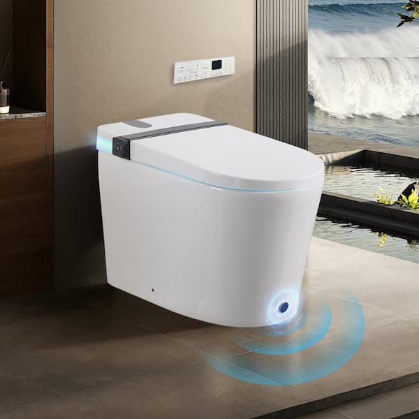 Elongated Smart Bidet Toilet 1.28 GPF in White with Auto Open/Close, Heated Seat, Warm Water Wash, and Foot Sensor