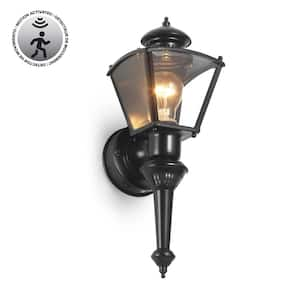 Charleston Black 150-Degree Farmhouse Outdoor 1-Light Wall Sconce with Clear Glass Shade