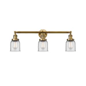 Bell 30 in. 3-Light Brushed Brass Vanity Light with Clear Glass Shade