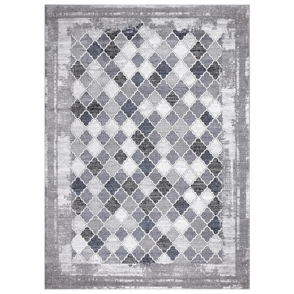 Positano Collection Siena Gray 7 ft. x 9 ft. Trellis Area Rug