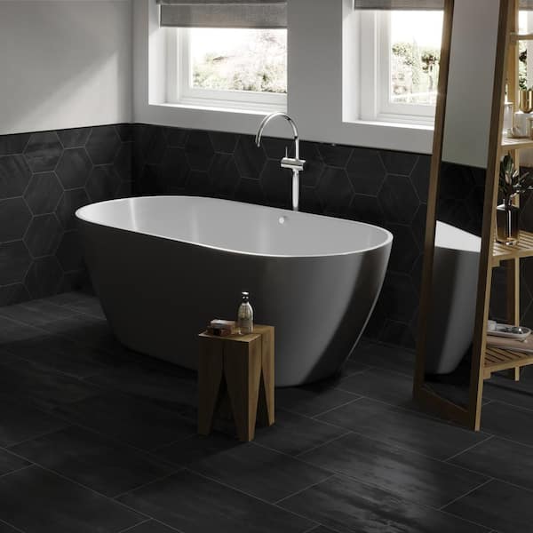 Hexagon Ray Black Matte 8.5 in. x 10 in. Concrete Look Porcelain Floor and Wall Tile (13.98 sq. ft./Case)