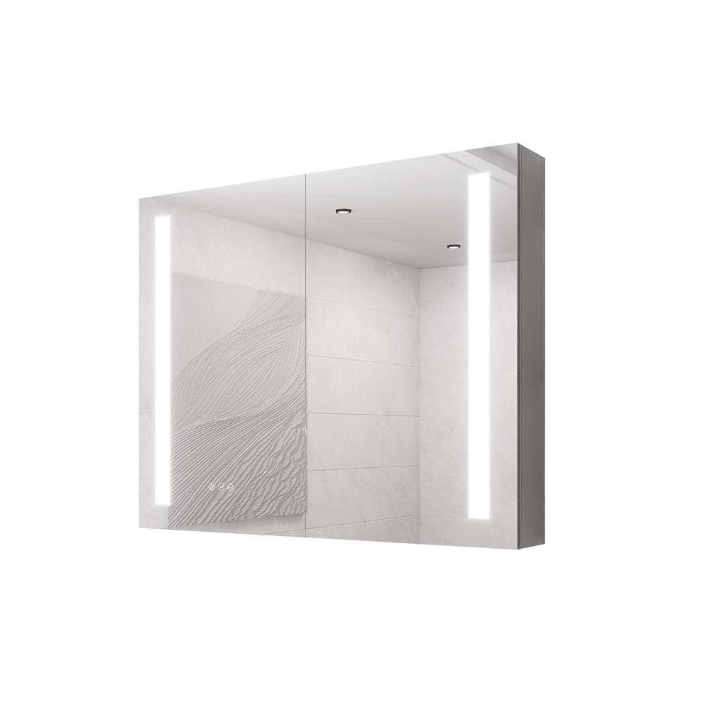 36 in. W x 30 in. H Rectangular Silver Aluminum Lighted Double Door Recesse
