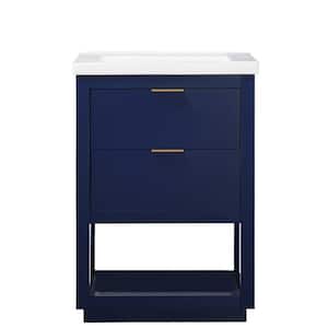 Klein 24 in. W x 18 in. D Bath Vanity in Blue with Porcelain Vanity Top in White with White Basin