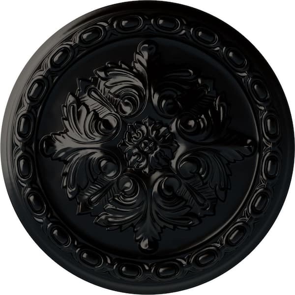 Ekena Millwork 11-3/8" x 2" Acanthus Urethane Ceiling Medallion, Hand-Painted Jet Black