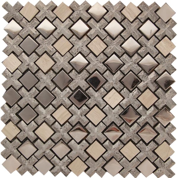 Apollo Tile Nirvana Silver 12-in x 12-in Polished Glass, Stone Marble Mixed Pattern Wall Tile (4.2-sq. ft/ Carton)
