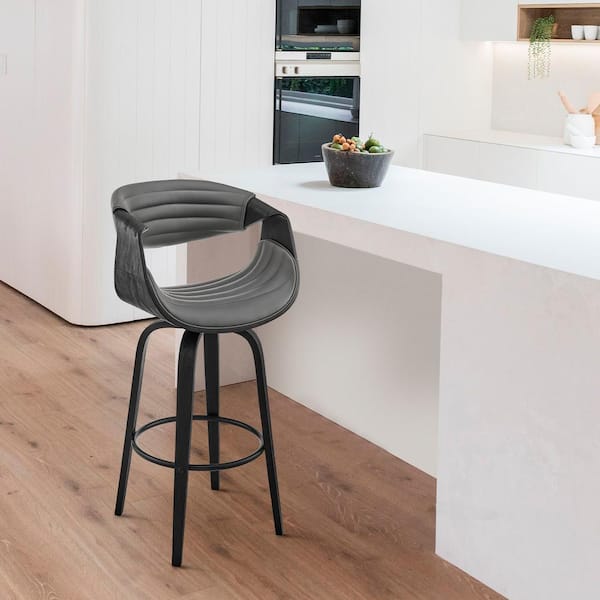 Armen Living Arya 26 in. Counter Height High Back Swivel Stool in Grey Faux Leather and Black Wood
