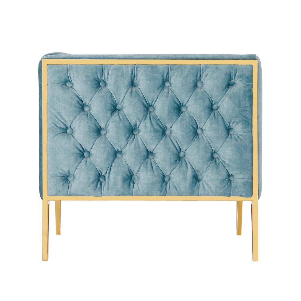 Ocean Blue Velvet Sofa and Armchair Set with Gold Legs