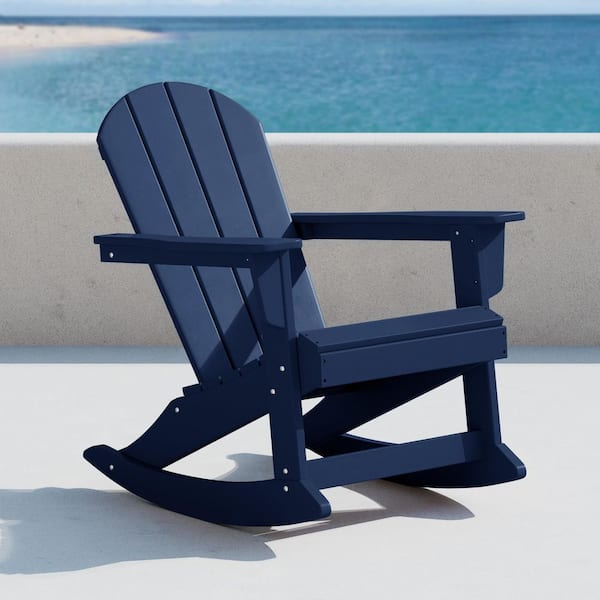 Laguna Fade Resistant Outdoor Patio HDPE Poly Plastic Adirondack Porch Rocking Chair in Navy Blue