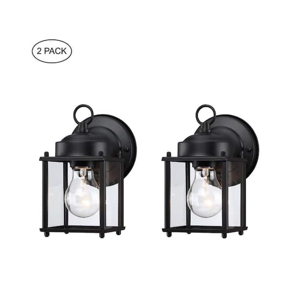 Hukoro 8.in 1-Light Outdoor Hardwired Wall Lantern Sconce with Matte Black and Clear Glass Shade（2-Pack）