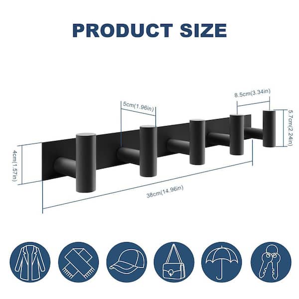 2 Pack Wall Mounted Coat Racks in Black, Stainless Steel Knob Hooks for Hanging Towels Robes in Bathroom Kitchen