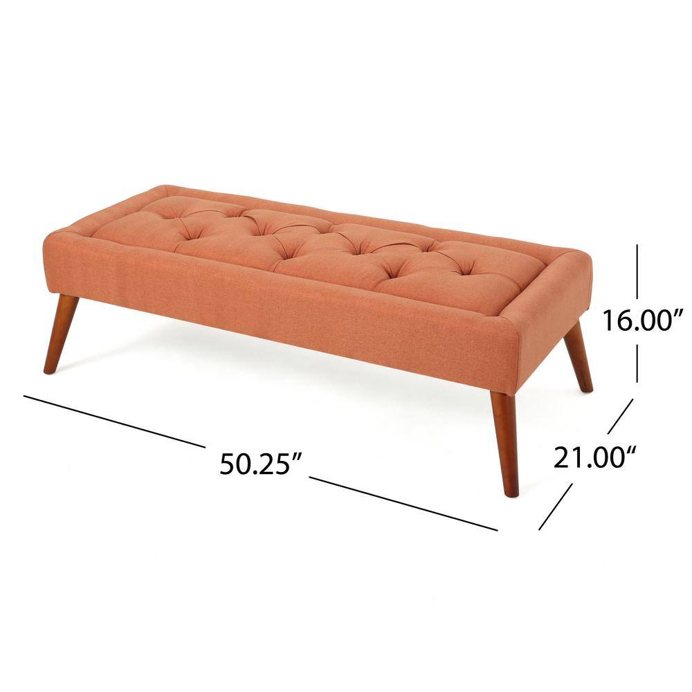 Mid-Century Modern Orange Tufted Rectangular Accent Ottoman