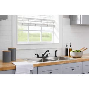 Constructor Double-Handle Standard Kitchen Faucet with Side Sprayer in Matte Black