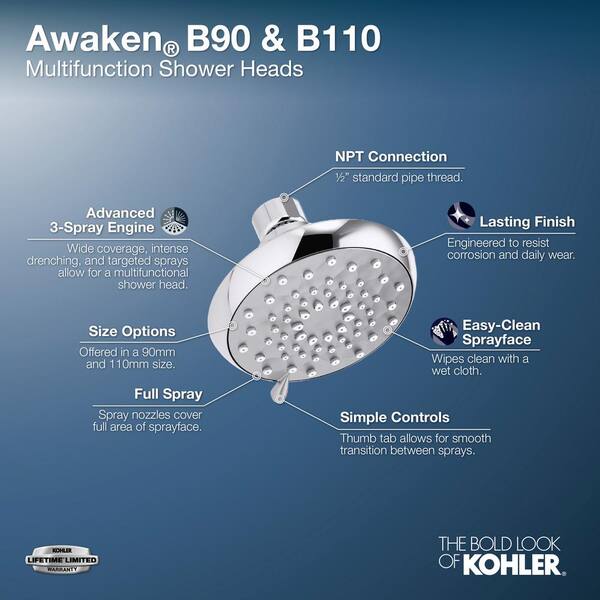 KOHLER Awaken B110 3-Spray Patterns 2.5 GPM 4.625 in. Wall Mount Fixed Shower Head in Oil-Rubbed Bronze