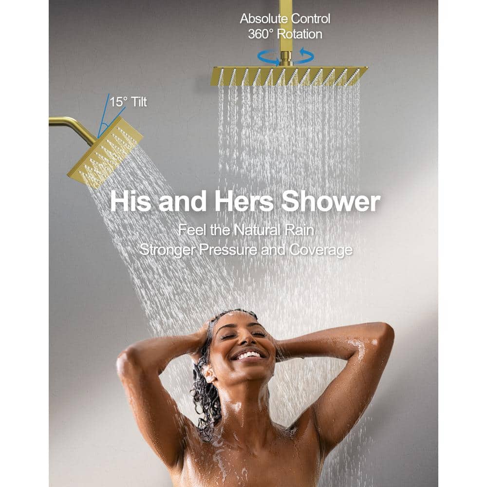 Grandjoy Brushed Gold Dual Shower Head System with Handheld Spray