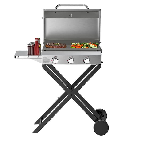 Portable 3-Burner Flat Top Propane Gas Grill Griddle Stove