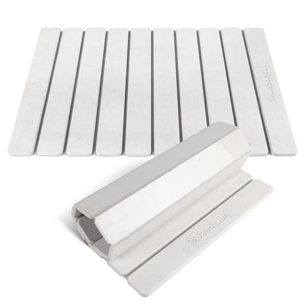 ilemong Foldable Stone Bath Mat Diatomaceous Earth Bathroom Stone Mat 15.35 in. x 23.6 in. Non-Slip Mat for Bathroom, White