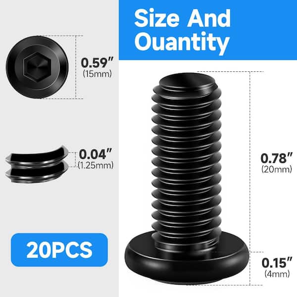 M8 x 20 mm Black Oxide Stainless Steel Hex Button Head Socket Screw (20-Pack)