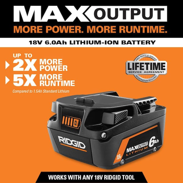 18V 6.0 Ah MAX Output Lithium-Ion Battery with 18V 6.0 Ah MAX Output Lithium-Ion Battery