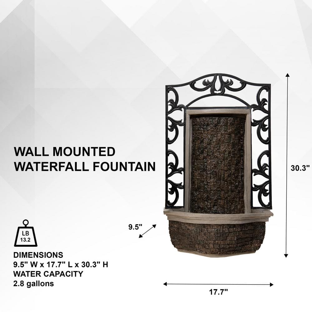 30.31'' H Brown and Black Polyresin Metal Wall Fountain