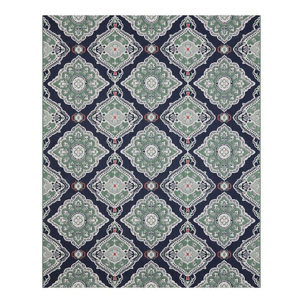 Oak Hill Blue 9 ft. x 12 ft. Medallion Indoor/Outdoor Area Rug