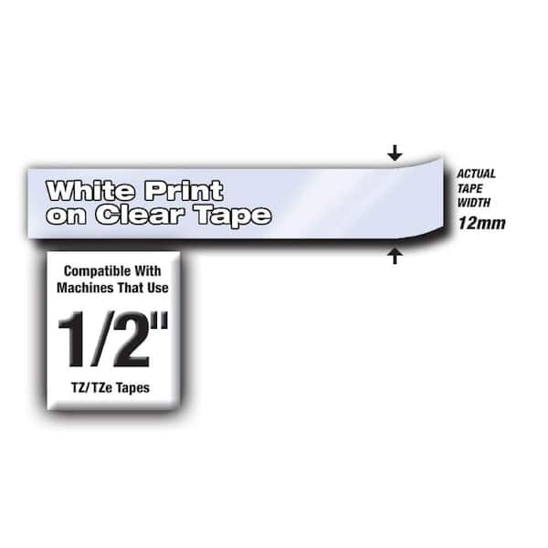 Brother 1/2 White on Clear Tape - Tze135