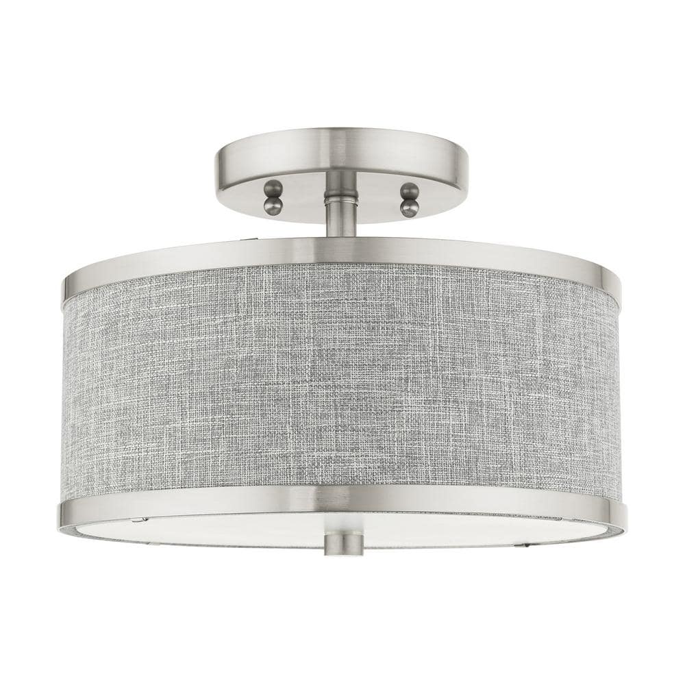 Elegant Indoor/Outdoor Brushed Nickel Drum LED Light with Grey Shade