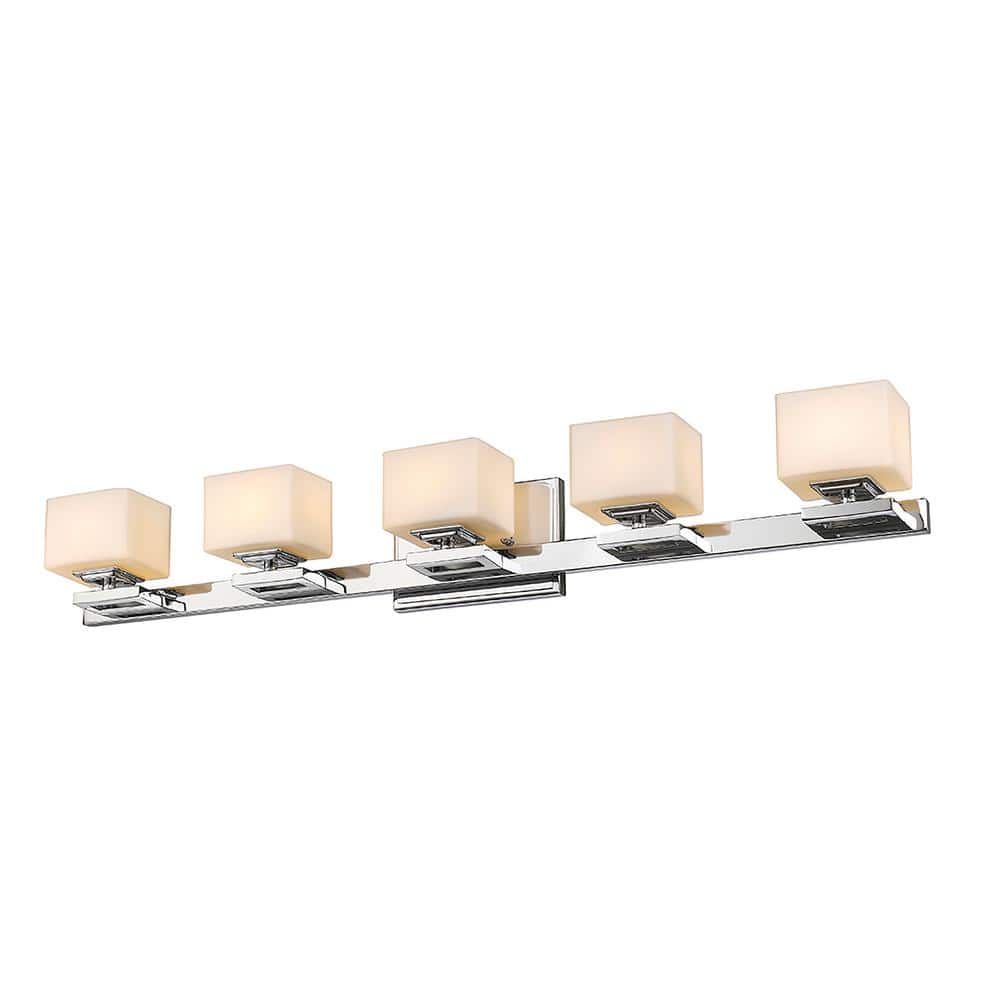 Cuvier 34.6 in. 5-Light Chrome Shaded Vanity Light with Matte Opal Glass Sh