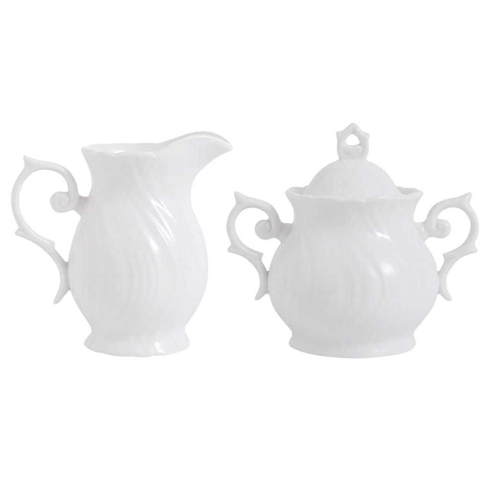 Anqtovp 7.8 fl. oz. White Ceramic Sugar and Creamer Set with Lid ...