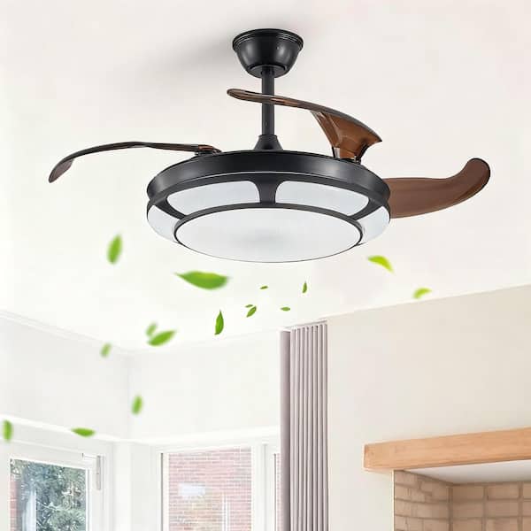 42 in. Indoor Black Durable 4 ABS Blades Downrod Standard Ceiling Fan with Dimmable LED Light and Remote Control
