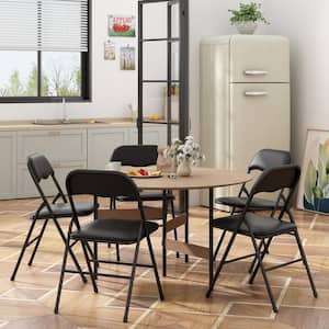 Outdoor Plastic Seat Folding Chairs with Metal Frame, Black(Set of 5)