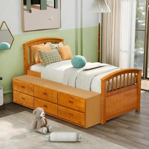 Oak Twin Size Platform Bed with 6-Drawers