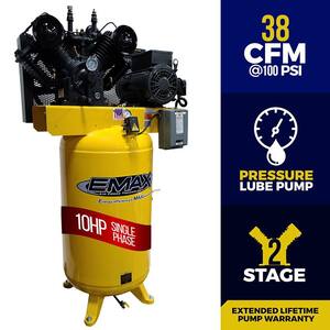 Industrial Series 80 Gal. 10 HP 1-Phase Electric Air Compressor with pressure lubricated pump