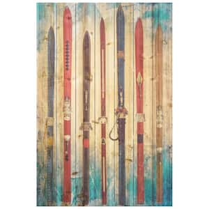 "Retro Skis" Arte de Legno Digital Print on Solid Fir Wood Planks Wall Art, 36 in. x 24 in.