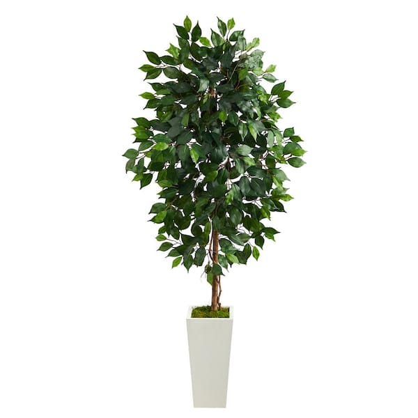 Nearly Natural 4.5ft. Ficus Artificial Tree in White Planter