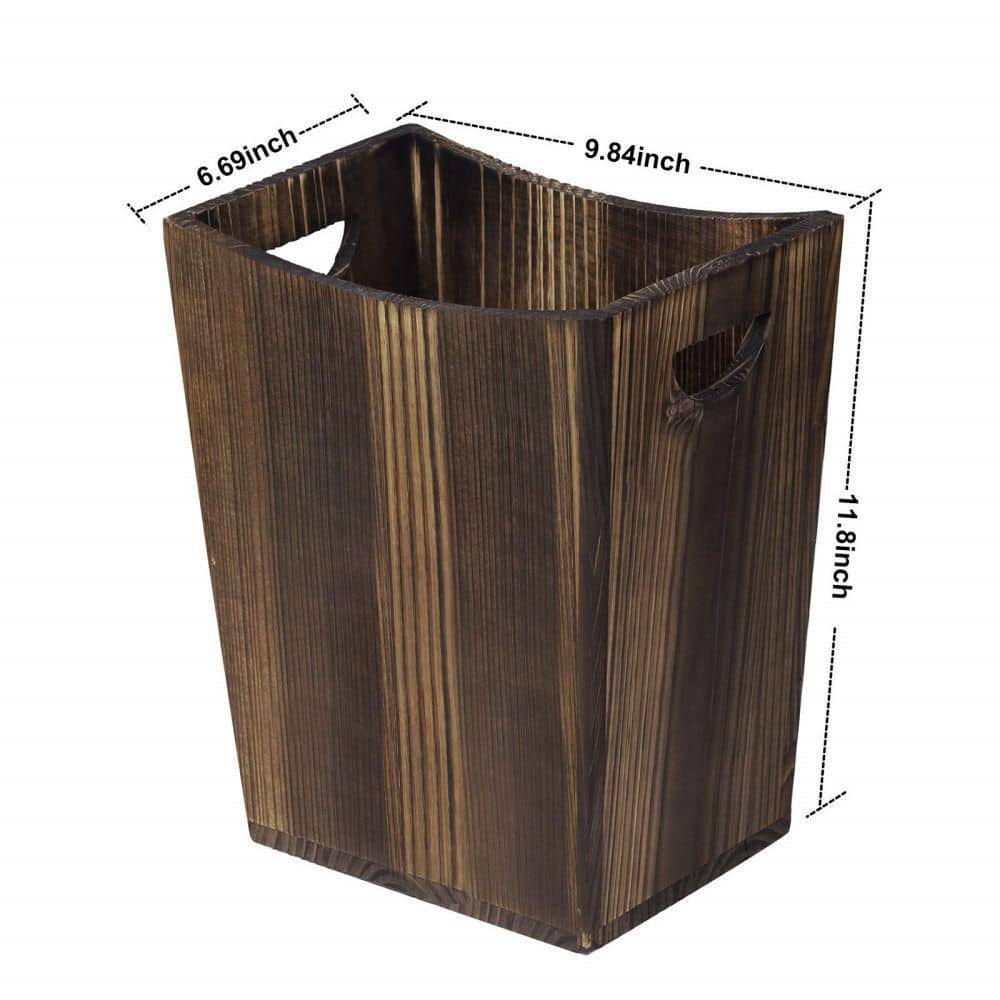 Light Brown Wooden Trapezoid Bathroom Trash Can