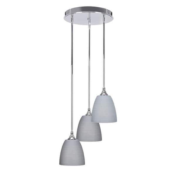 Unbranded Villa 60-Watt 16 in. 3 Light Chrome Stem Pendant Light with 8 in. Gray Matrix Glass Shade, No bulbs included