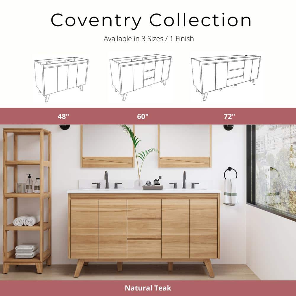Coventry 61" Natural Teak Double Sink Vanity with Cala White Top
