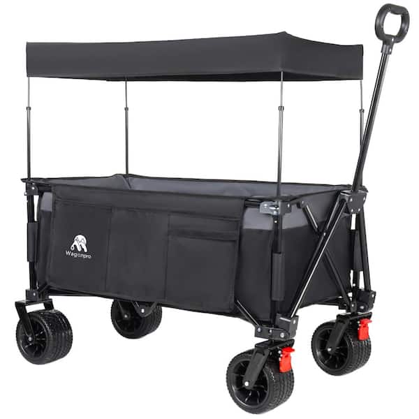 4.3 cu. ft. Steel Garden Cart with Flexible Handle & Canopy,7"x4" All-Terrain Wheels in Black Gray
